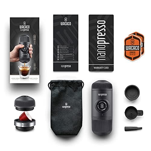WACACO Nanopresso Machine à Espresso Portable avec NS Adapter, Compatible avec les Capsules NS et le Café Moulu, Ensemble de Machine à Café de Voyage Manuel, Parfait pour le Camping