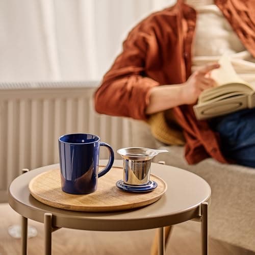 Cosumy Tasse à Thé avec Infuseur et Couvercle 400ml Grand - Céramique - Reste Chaud Longtemps (Bleu Profond)