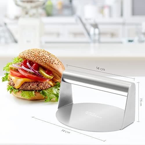 joeji's Kitchen Presse à Hamburger en Acier Inoxydable - 14 cm - Smash Burger pour Le Barbecue, pour des Steak haché cuit à la Perfection et des Burger Bien juteux...