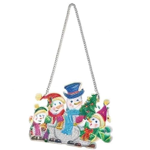 Heveer Pendentif de Peinture Diamant 5D Noël Kit de Peinture Diamant à Suspendre Décoration Faite à la Main pour Porte de Maison Bonhomme de Neige