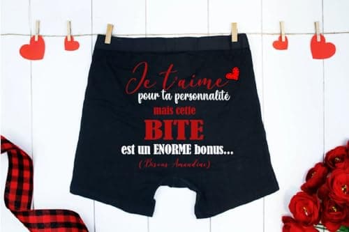Boxer Homme Noir Humoristique – "Je t'aime pour ta personnalité " Personnalisé avec le prénom – Idée Cadeau Saint-Valentin, Anniversaire– Sous-vêtement Confortable – Tailles S M L XL XXL