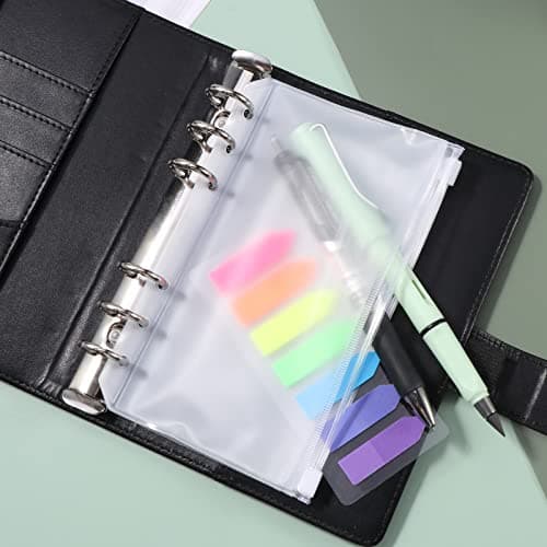 Oderra 15Pcs Pochettes Classeur A6, 6 Trous Pochette Plastique budget enveloppe pour documents cartes photos Transparent Budget Binder A6