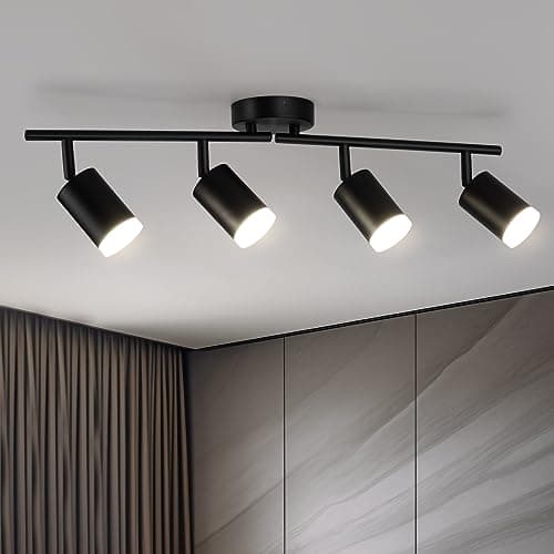 Bojim Plafonnier 4 Spots Orientables, GU10 Plafonnier Spots Pivotants, Moderne Spot de Plafond Noir Mat Luminaire Plafonnier pour Cuisine Couloir Salon Chambre Coucher, Sans Ampoule