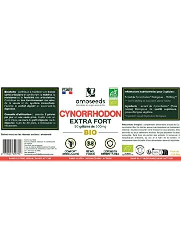 Cynorrhodon BIO | Hautement Dosé : 15 000mg / jour (10:1) | Confort Articulaire, Immunité | 90 gélules de 500mg | Riche en Vitamine C | Qualité Supérieure