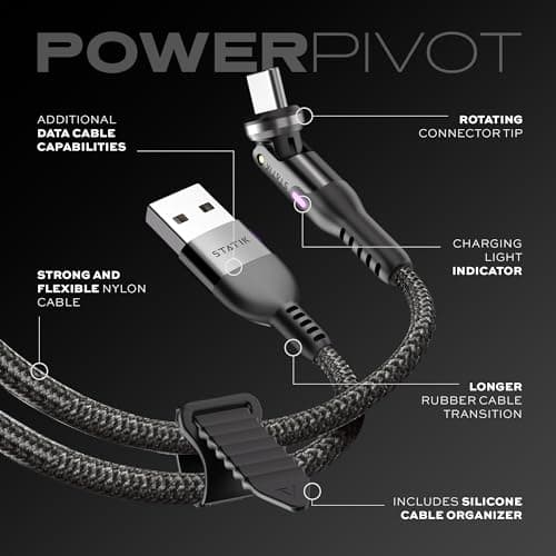 Statik PowerPivot Lot de 3 Câbles USB C 12 W - Angle Droit Avec Tête Rotative à 360° - Chargement Type C, Pivotant à 90 Degrés