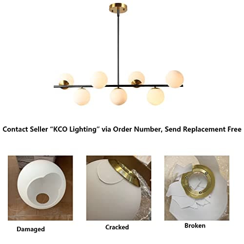 KCO Éclairage noir et laiton - Lustre moderne Spoutnik - 7 lumières - Globe en verre de lait - Pour cuisine, salle à manger, salon, chambre à coucher