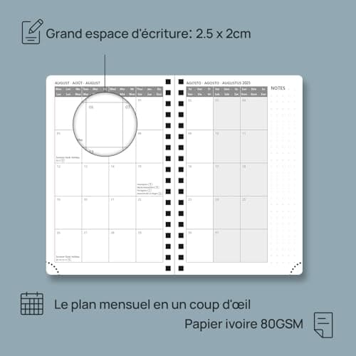 POPRUN Agenda de Poche 2025 Semainier et Carnet de Notes 16 x 10,5 cm - Couverture Spirale en Cuir A6 petite Planner, D'Jan 2025 à Déc 2025, Règle signet, Papier 100 g/m2, Pétrole Vert-PTL