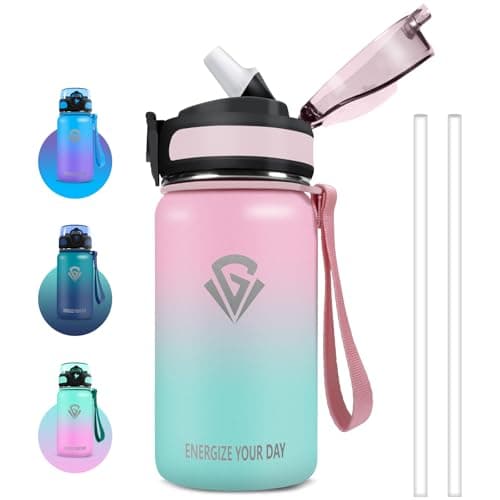 Grsta Gourde Enfant, Gourde Isotherme Sans BPA, Gourde 500ml Garçons & Filles, Gourde avec Paille, Réutilisable, Gourde Anti Fuite, Facile à Nettoyer, Gourde pour École, Bureau, Outdoor
