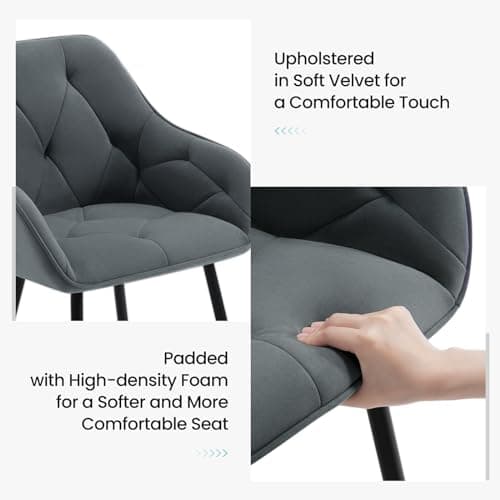 WOLTU Lot de 4 Chaises de Salle à Manger, Chaises de Cuisine Rembourrées avec Dossier, Accoudoirs, Pieds en Métal, pour Salon, Bureau, Coiffeuse, en Velours, Gris foncé, EZS02dgr-4