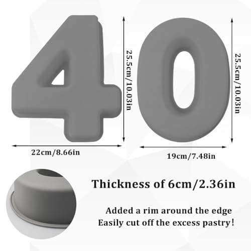 MytaYt 2 Pièces 40 ÉPAISSI Nombre de Silicone Moule à Gâteau 25cm Moules à Gâteau Numéro 10 Pouces Pour Anniversaire Grise
