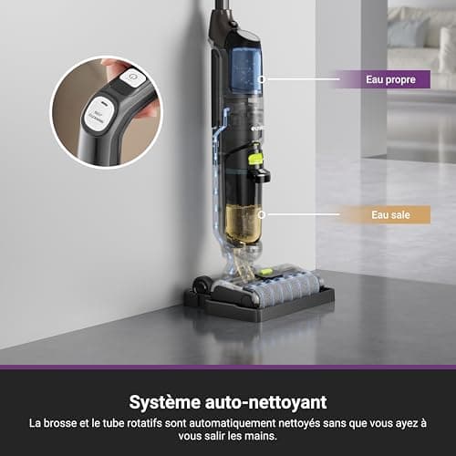 EUREKA NEW400 Aspirateur Laveur sans Fil pour Sols Durs,Aspirateur Balai sans Fil Sec et Humide,Autonettoyant,Aspirateur Laveur Eau et Poussière,Longue Autonomie,pour Les Saletés Collantes,Sols Durs