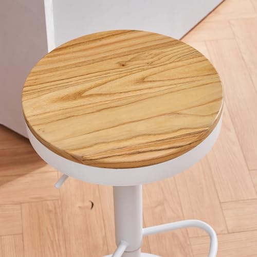 YOUNIKE Tabouret Bar Bois Rond Chaises Haute de Bar Assise Ilot Central Cuisine Siege Bar Lot de 2 Vintage Reglable Rotation Metal Pivotante Blanc