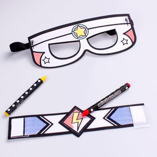 PACK SUPER-HÉROS À COLORIER Ensemble de 10 Sacs Individuels avec Cape, Masque, Bracelet, 5 Crayons et Ballon | Kit de Coloriage Non-Tissé pour Enfants | Cadeau d'Anniversaire et Fêtes Infantiles