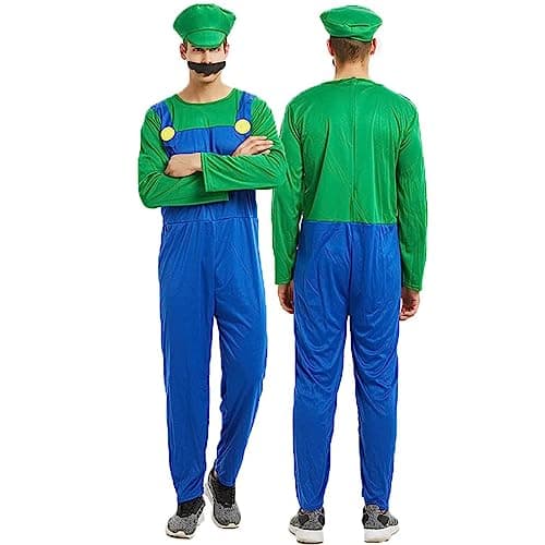 YIYUANIJI Super Frères Costume Classique de pour Adultes/Costume de Héros de l'enfance,avec Casquette et Moustache, pour Carnaval et Cosplay