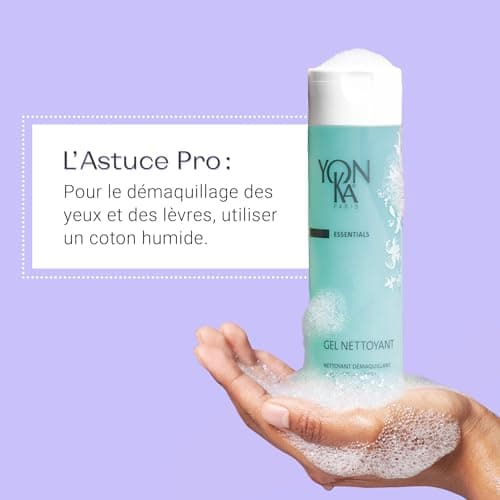 Gel Nettoyant Moussant Yonka 200ml - Visage, Yeux & Lèvres - Démaquille, Nettoie et Purifie - Tous Types de Peaux, Idéal pour les Peaux Mixtes à Grasses - Mousse Fine - 94% d'Ingrédients Naturels