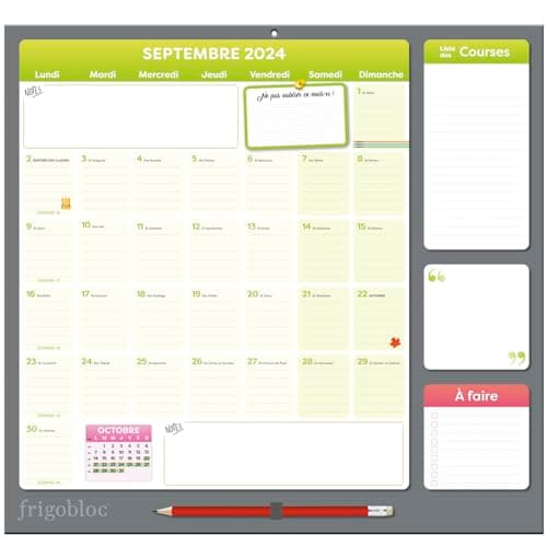 Frigobloc Mensuel 2025 - Calendrier d'organisation familiale / mois (de sept. 2024 à déc. 2025)