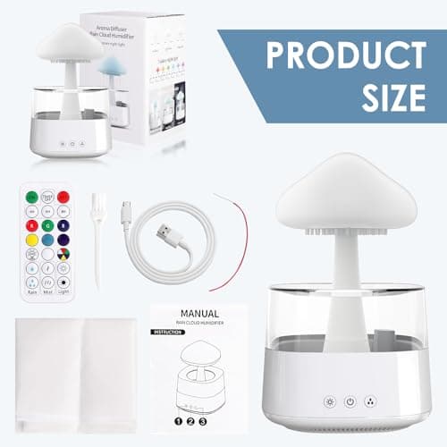 Humidificateur de Pluie Nuageuse, Diffuseur d'Huile Essentielle 7 Couleurs Changeantes LED Nightlight Champignon Humidificateur 3 Modes à Distance Goutte à Goutte (Blanc)