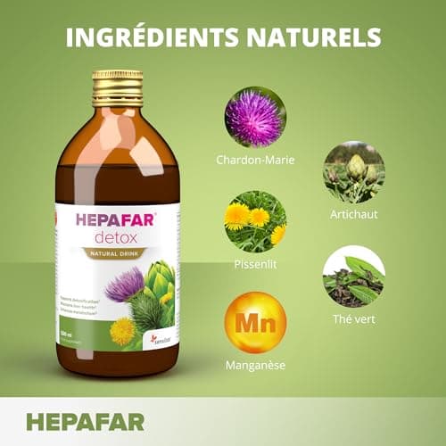 Hepafar Natural Liver Detox Drink – 500 ml pour 20 jours – Avec du chardon-Marie, du thé vert, du manganèse, du pissenlit et de l'artichaut – Nettoyage naturel – Sensilab