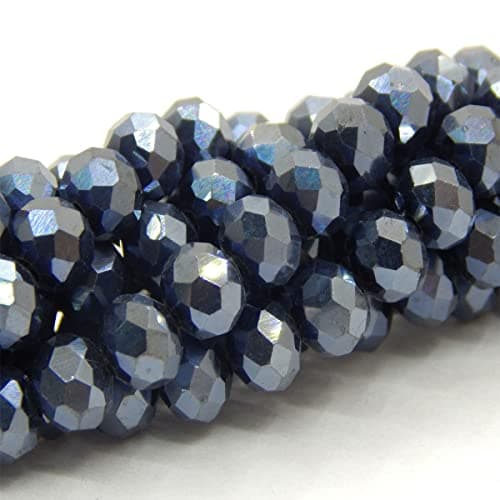 Lot de 85 perles tchèques, en cristal de Bohême, 6 mm, perles tchèques à facettes, rondes, en verre CZ, 1 fil (noir métallisé)