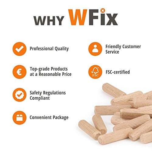 Wfix Chevilles en Bois 400 Pièces 6 mm x 30 mm Goujons Bois en Hêtre Massif pour Fraise à Bois Tourillons certifié FSC Pour Meubles et Projet de Construction en Bois