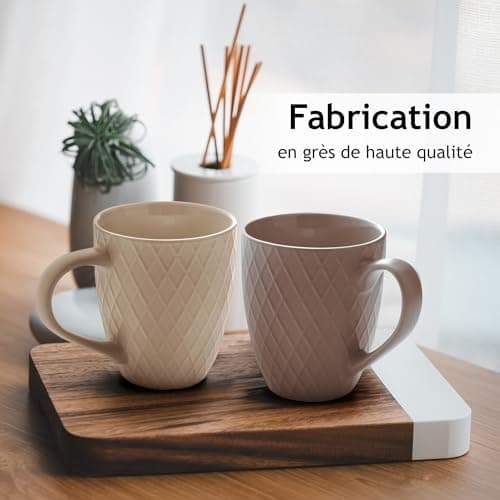 MIAMIO - 6 x 400 ml - Set de tasses à café/tasse - Tasse en céramique moderne Matt - Tasse à café grande taille - Collection Palmanova (Beige)