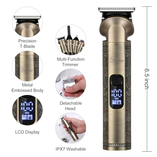 Hatteker Tondeuse à cheveux professionnelle pour hommes Set de tondeuses à barbe et à cheveux T-Blade Trimmer lavable Kit d'entretien sans fil Tondeuse à nez et à corps Tondeuse Cheveux et Barbe Set