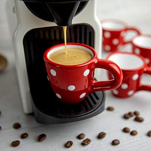 City to Cottage | Ensemble de 4 Tasses à Expresso | rouge à pois blancs en céramique faite et peinte à la main | 60ml