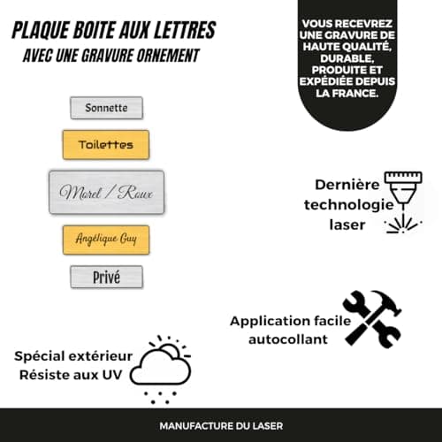 Plaque boite aux lettres, étiquettes de porte personnalisables, enseigne autocollante nom personnaliser - avec 1 ligne - argent/or - Différentes tailles au choix - plaquette de sonnette -