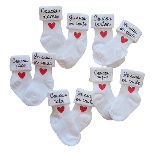 Chaussettes personnalisables pour bébé - thème annonce de grossesse (Coucou mamie je suis en route)