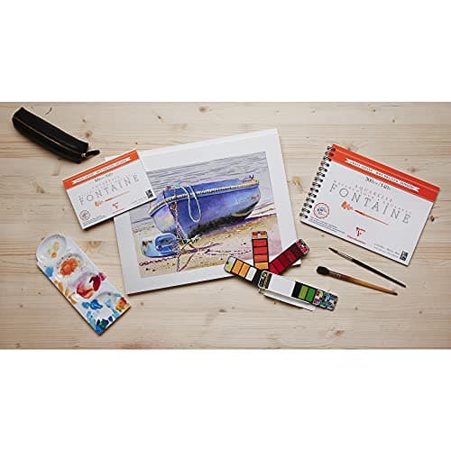 Clairefontaine 96364C Album Spiralé Fontaine - 12 Feuilles Papier Aquarelle Blanc 100% Coton Grain Satiné Qualité Professionnelle 30x40 cm 300g