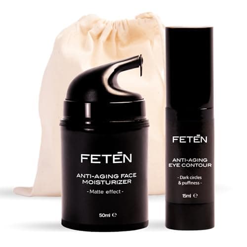 FETĒN Coffret Soin Visage Homme - Crème Hydratante Anti Rides et Contour des Yeux Anti Cernes - Skincare Routine Kit Anti Age - Trousse Cadeau Produits de Soins pour la Peau