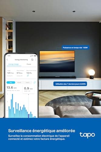 Tapo Matter Prise Connectée WiFi, Suivi de consommation, 16A Type E, Fonctionne avec Alexa, Contrôler le radiateur, le chauffage, Économie d'énergie, Tapo P110MA(FR)