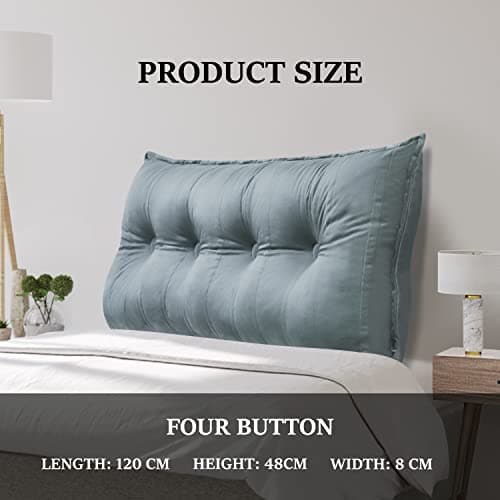 Rucener Oreiller Traversin Soutien Dorsal Gros Coussin Canapé Coussin Tête de Lit Dossier Traversin Gros Coussin Dossier Coussin de Lecture Triangulaire Coussin de Coin Bleu Profond 120 CM