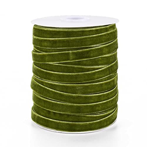 Pandahall Rouleau de ruban en velours de 45,7 m x 0,95 cm sur une face - Décoration en dentelle pour emballage cadeau, nœuds pour cheveux, fabrication de pinces à cheveux, couleur vert olive foncé