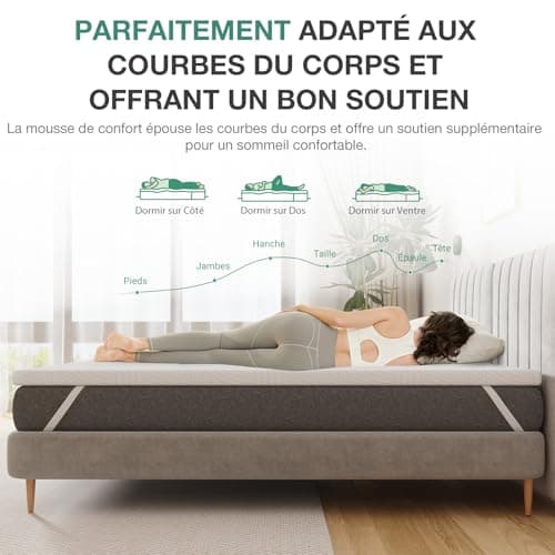 Novilla Surmatelas 90x200, 5CM, Surmatelas en Mousse en Matériau Bambou, Certifié Sûr et Fiable par CertiPUR-US et Oeko-TEX, Absorbant et Respirant, Tissu Doux pour La Peau, Lavable