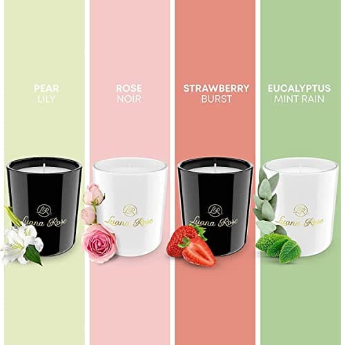 Luana Rose - Lot de 4 - Parfums Envoûtants - Bougies Naturelles à Base de Cire de Soja en Pot de Verre - Coffret Bougies Parfumées Cadeau Femme et Homm - Présentation Élégante