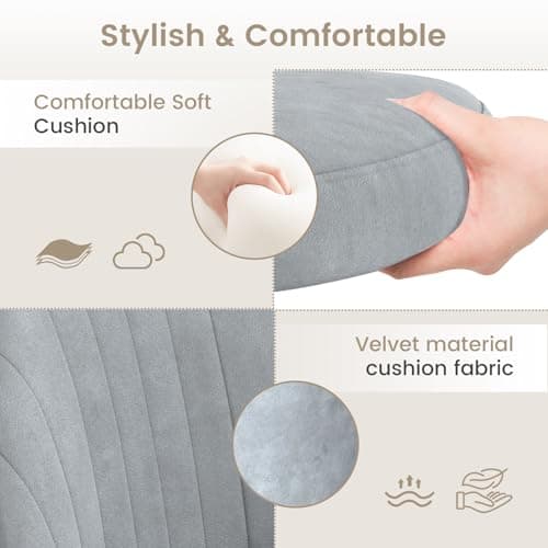 naspaluro Chaise de Bureau, Chaise de Coiffeuse en Velours, Chaise de Chambre sans Bras avec roulettes, Chaise de Bureau à Domicile, Chaise Souple Réglable en Hauteur pour La Chambre à Coucher,Gris