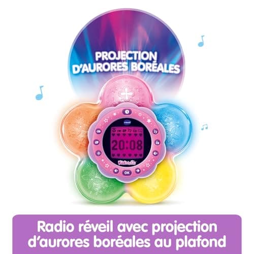 VTech - KidiMagic Galaxy Light Rose, Radio Réveil Enfant 9 en 1 avec Effets Lumineux, Projection d'Aurores Boréales au Plafond, Enceinte, Jeux, Cadeau Enfant de 6 Ans à 12 Ans - Contenu en Français