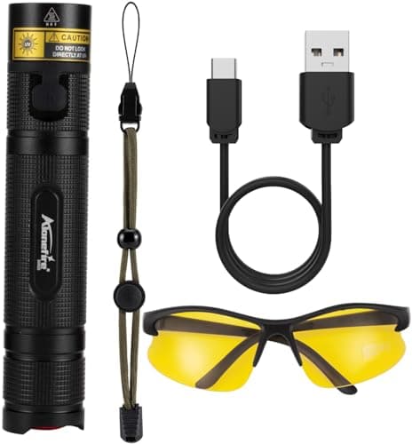 Alonefire SV005 10W 365nm Lampe Torche UV LED Puissante Rechargeable Ultraviolet Détecteur D'urine avec Lunettes de Protection UV, Batterie Incluse pour Durcissement de Résine, Peinture, Fluoresceine