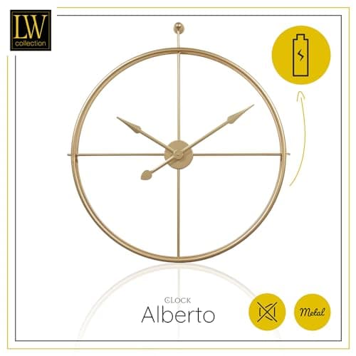 LW Collection Horloge Murale Alberto Or 80 cm - Grande Horloge Murale Industrielle en Métal - Horloge Murale Moderne - Mouvement Silencieux - Horloge Silencieuse