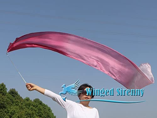 Winged Sirenny 250cm Ruban Bâton de Gymnastique en Soie Véritable, Accessoire de Danse et Soie de Jeu (dégradé Bordeaux)