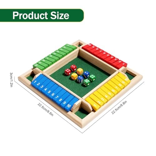 SCBOY Shut The Box Jeux en Bois Jeu de dés Adéquation 2-4 Personnes Jeux de société en Bois Fête de Famille Jeu de Table pour Enfants et Adultes