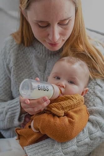 BIBS Baby Glass Bottle. Anti-colique. Embout rond en latex de caoutchouc naturel. Favorise l’allaitement naturel (Transparent, Complete Set - 110 ml)