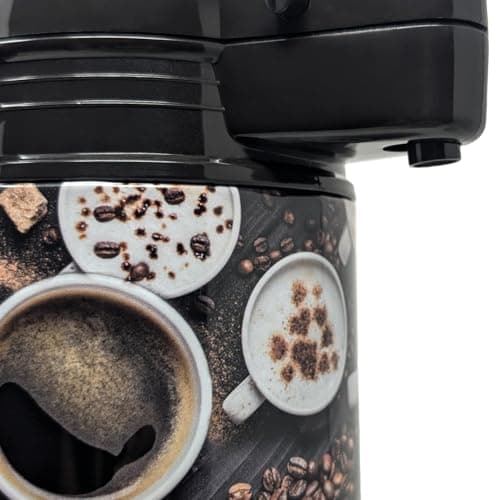 COM-FOUR® Carafe à pompe isotherme 1,9 L avec motif café - carafe à pompe isotherme de 1,9 litre en acier inoxydable avec insert en verre (01 pièce - 1,9 litre motifs café)