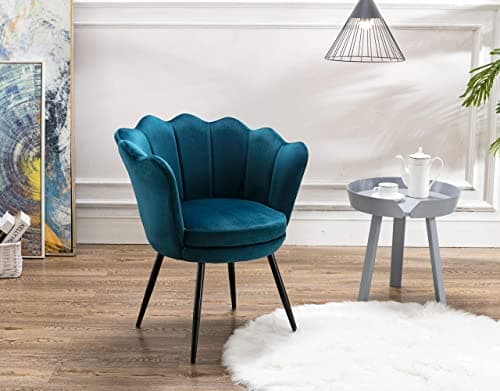 Wahson Fauteuil en Velours Fauteuil Coquillage avec Pieds Métal, Fauteuil Chambre Confortable Chaise Relax pour Salon/Chambre (Bleu Sarcelle)