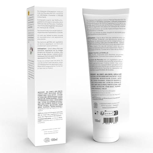 CICAMANUKA – Masque visage éclat 50% de miel de Manuka IAA10+ et acide hyaluronique – Illumine, Revitalise, Hydrate – Soin pour les peaux en manque d’éclat – Convient aux peaux sensibles - Tube 100ml