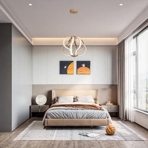 ZenithBeam Led Moderne Lustre Salon, Doré Suspension Luminaire Avec TéLéCommande, Ligne De Lampe De DéCoration Artistique à Intensité Variable 40W 8 LumièRes Lustre Chambre Pour Salon, Cuisine