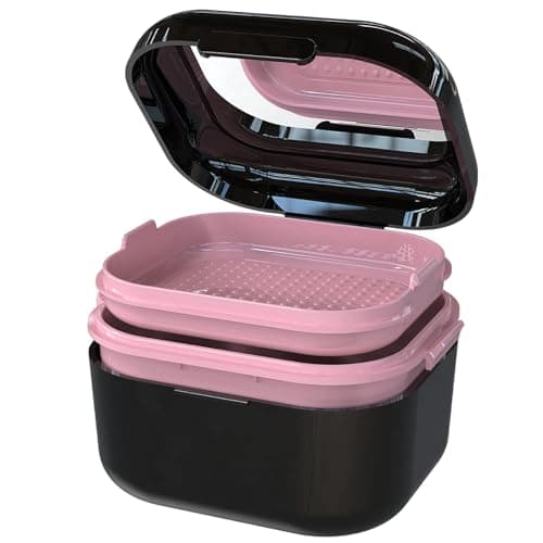 BVN Boite de Nettoyage pour Prothèses: Boite de Bain Pour Dentier, Dentier Boite Appareil Dentaire, Boite Gouttiere Dentaire Orthodontique, Boite Porte Etui Prothese Dentaire Adulte Enfant Noir