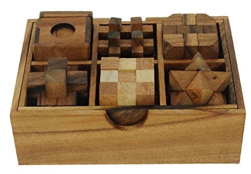 Casse-tête en Bois 3D de Namesakes® (x6) - Jeux de réflexion sur Le IQ - Défi de Table Original - Cadeau Amusant pour Les Adultes et Les Enfants - Boîte Cadeau en Bois Massif !