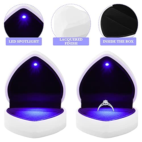 VOSAREA Boîte de Bague de Mariage Lumineux en Velours Forme de Coeur avec Lumière LED Decoration Saint Valentin Mariage Anniversaire Rouge (Blanc)